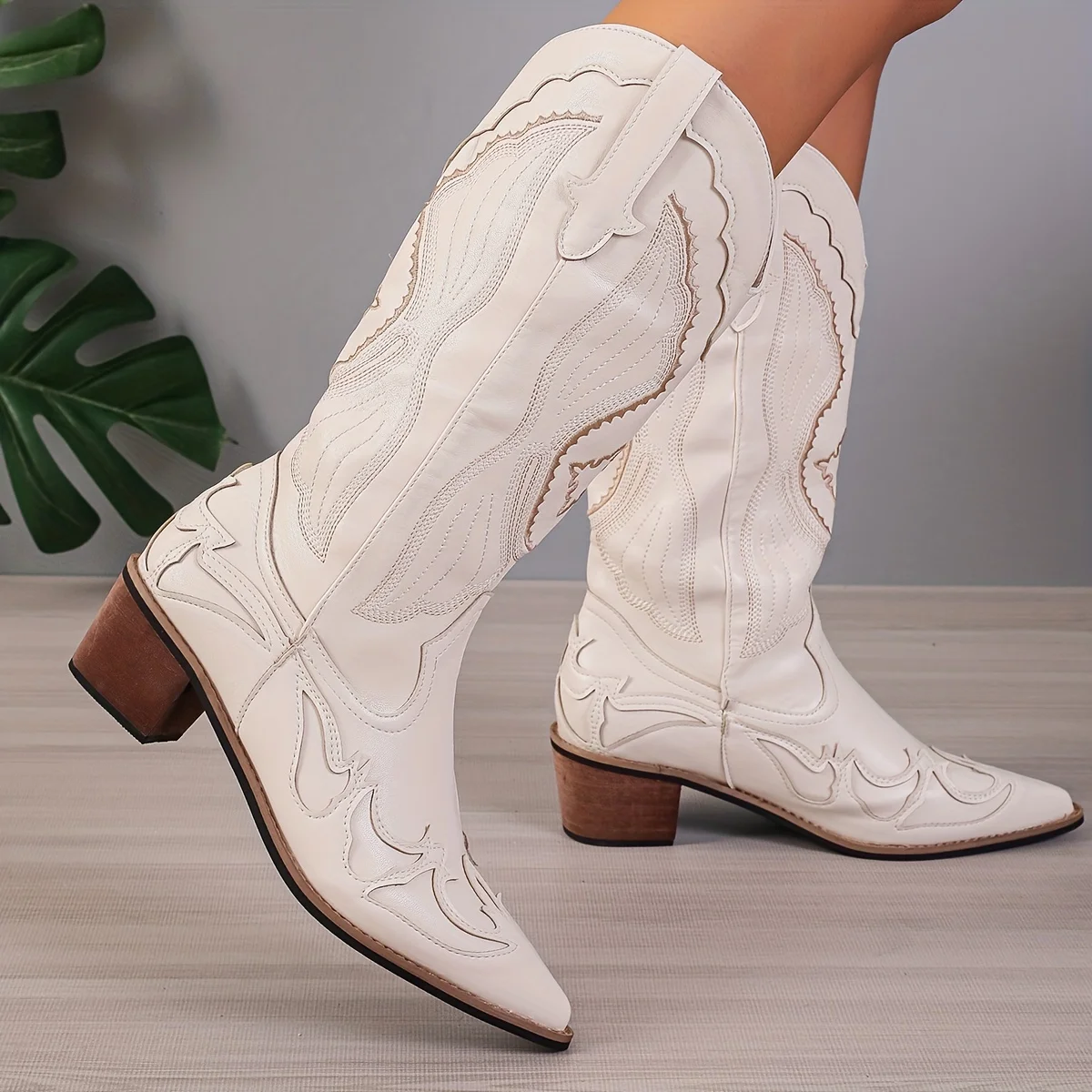 Women's Embroidered Pattern Boots Solid Color Slip On Point Toe Shoes Casual & Vacation Block Heel Boots
Women's Embroidered Pattern Boots Solid Color Slip On Point Toe Shoes Casual & Vacation Block Heel Boots