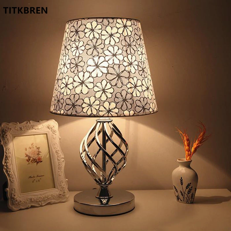 

Modern Simple Bedroom Bedside Table Lamp PVC Fabric Lampshade Silver Plum Blossom Home Office Study Room Reading Lighting