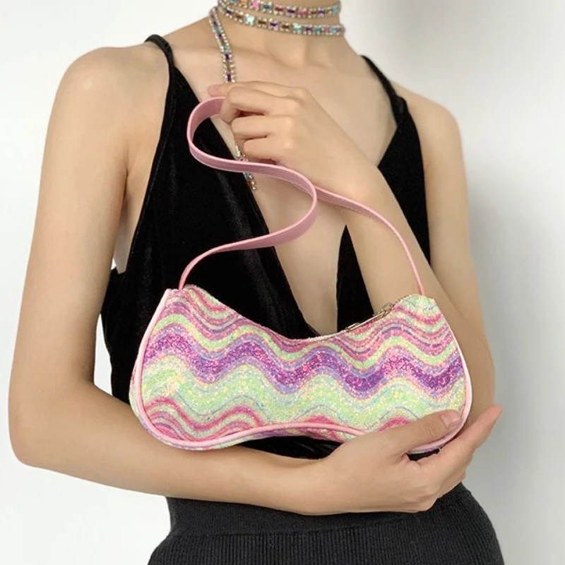 Y2k Hot Girls Sequins Shoulder Bag Cool Colorful Stripe Women's Small Underarm Bags Simple Female Tote Handbags Clutch Purse
Y2k Hot Girls Sequins Shoulder Bag Cool Colorful Stripe Women's Small Underarm Bags Simple Female Tote Handbags Clutch Purse