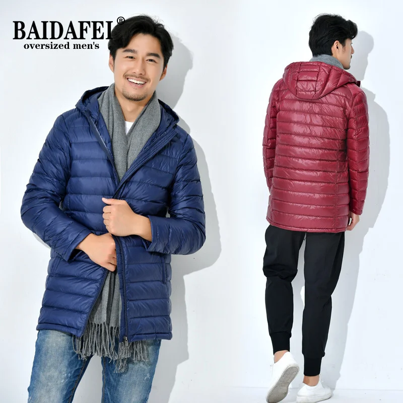 

Oversized 5XL 6XL 7XL 8XL Men's Ultralight Packable Long Hooded Down Jacket Puffer Down Coats Black Navy Blue Men Winter Coat