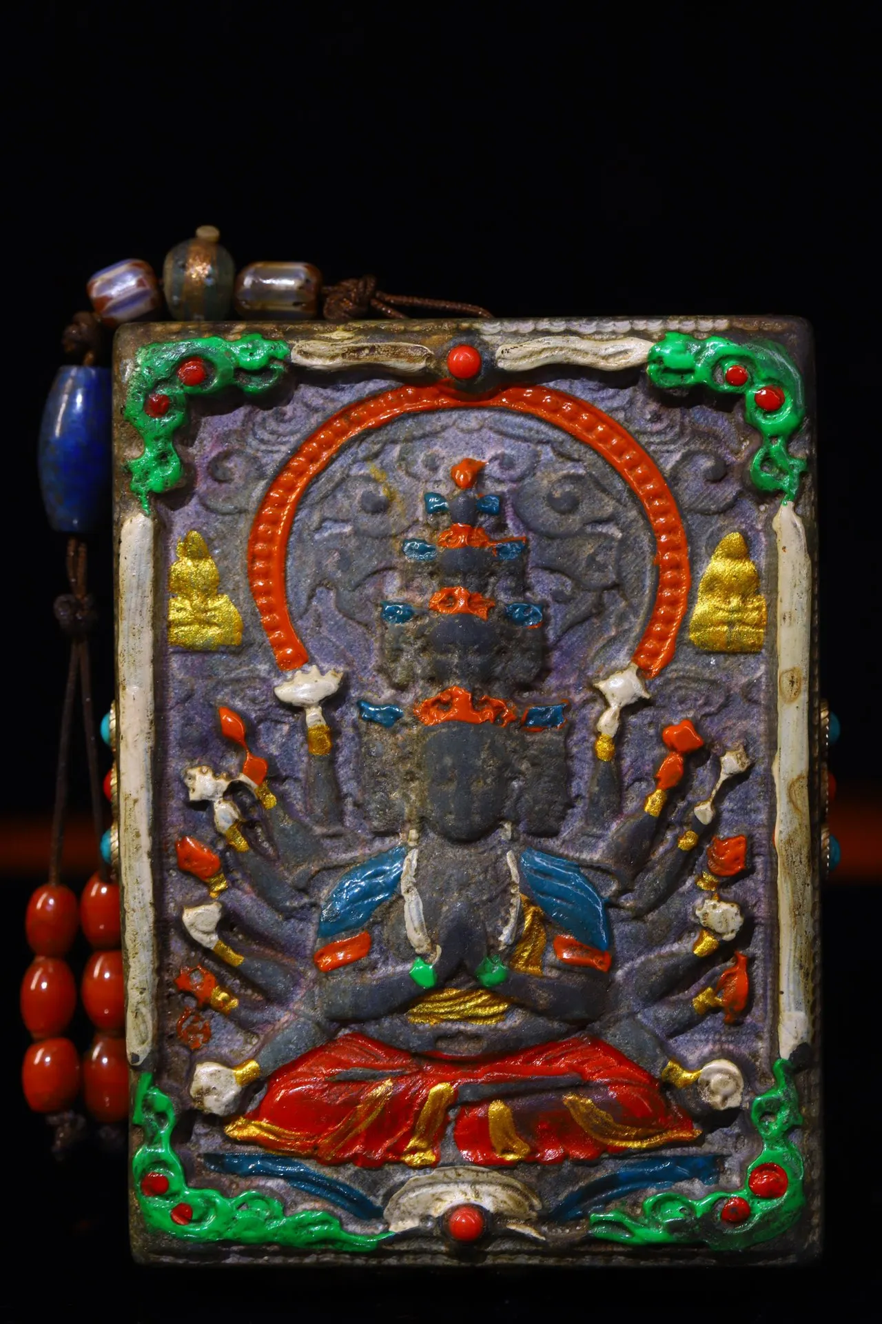 3"Tibetan Temple Collection Old Natural Meteorite mosaic Gem Dzi Beads Thousand-handed Avalokitesvara Mother Zundi Amulet
3"Tibetan Temple Collection Old Natural Meteorite mosaic Gem Dzi Beads Thousand-handed Avalokitesvara Mother Zundi Amulet