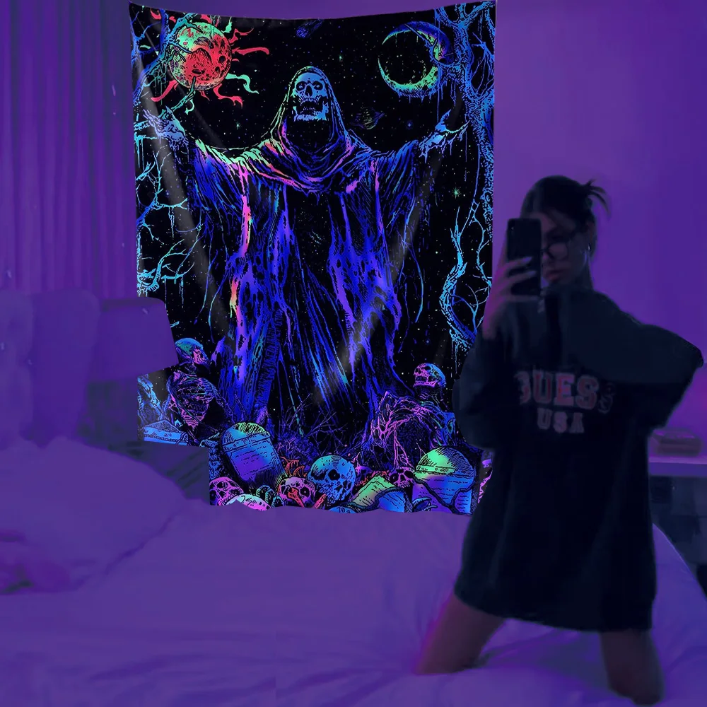Blacklight Gothic Skeleton Tapestry UV Reactive Sun Moon Skull Wall Tapestry Hippie Witchy Forest Room Decor For Bedroom
Blacklight Gothic Skeleton Tapestry UV Reactive Sun Moon Skull Wall Tapestry Hippie Witchy Forest Room Decor For Bedroom