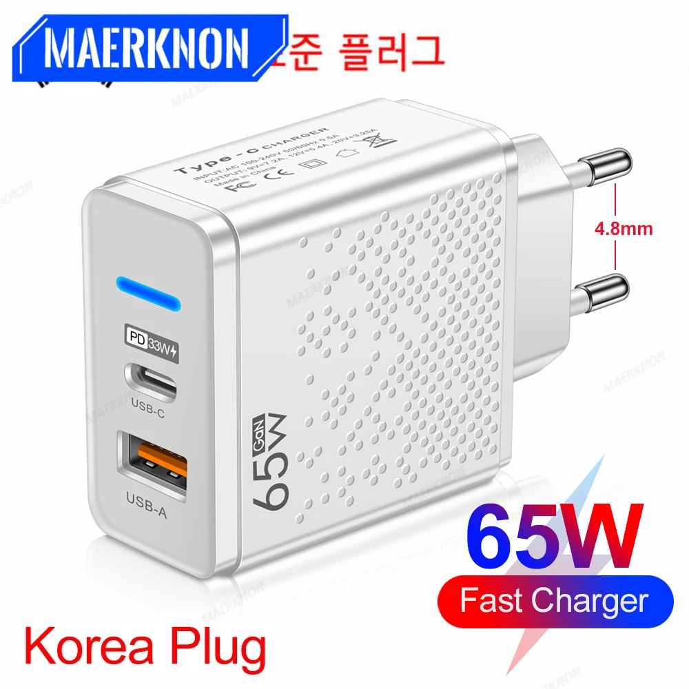 65W GaN Charger Tablet USB C Wall Adapter Type C PD Quick Charger Korean Specification Plugs Fast Charging for iPhone Samsung
65W GaN Charger Tablet USB C Wall Adapter Type C PD Quick Charger Korean Specification Plugs Fast Charging for iPhone Samsung