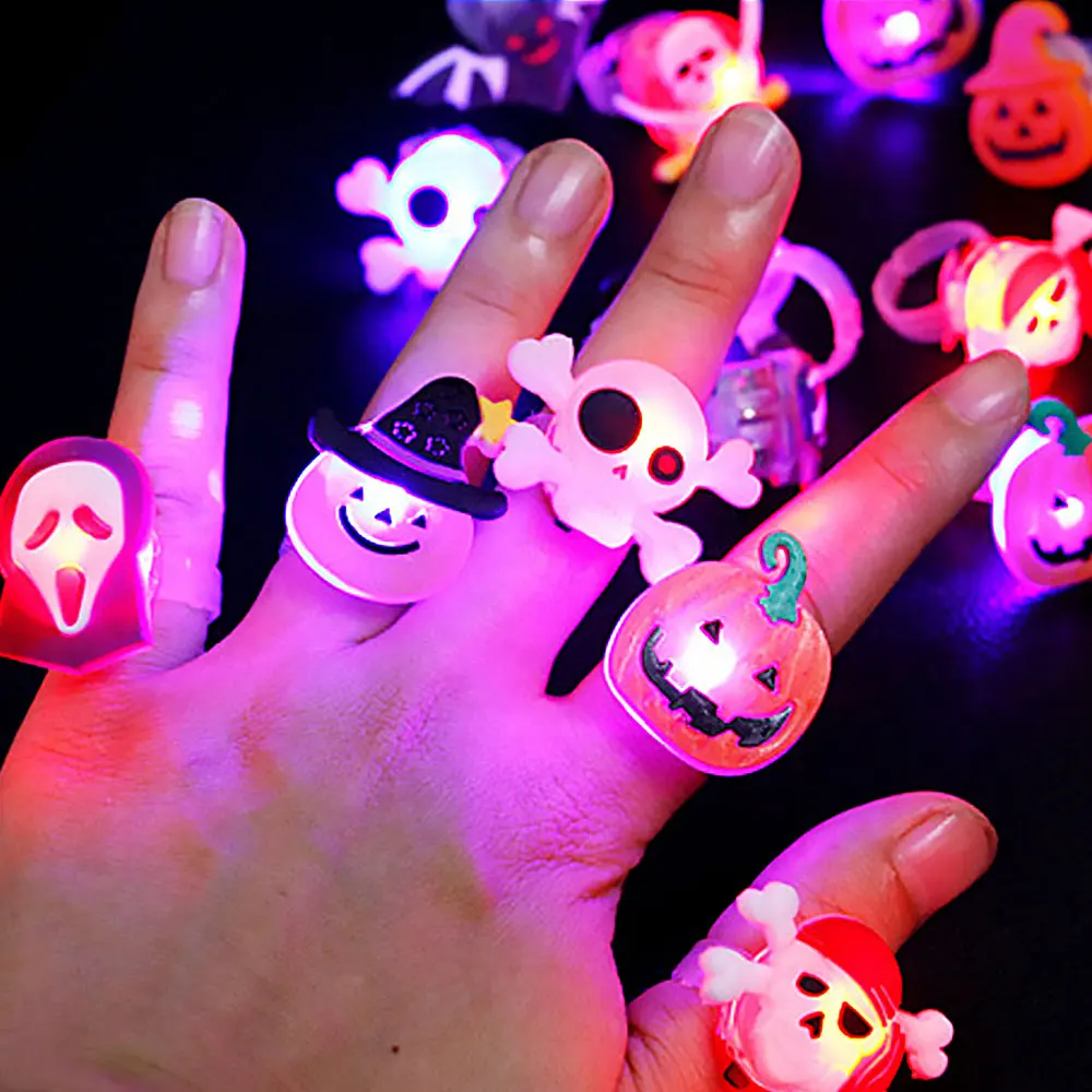 

LED Light Halloween Ring Glowing Pumpkin Ghost Skull Rings Kids Gift Halloween Party Decoration for Home Horror Props Supplies