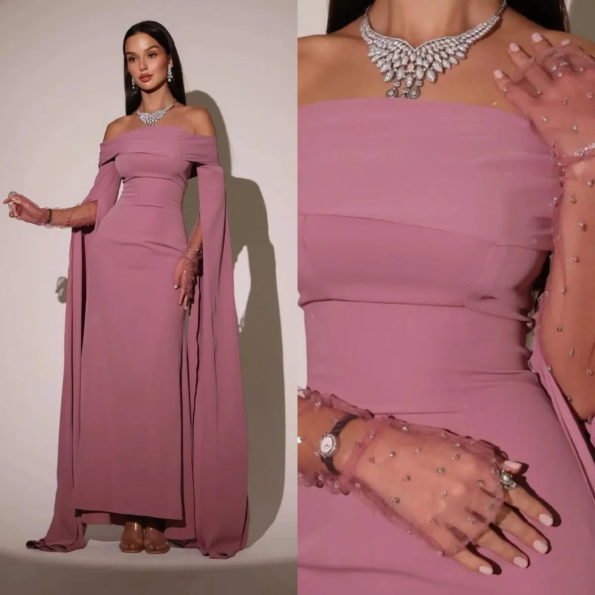 Long Sleeves Ankle Length Formal Occasion Party Dresses Vintage Pink Mermaid Evening Dresses Beading Boat Neck Prom Dresses
Long Sleeves Ankle Length Formal Occasion Party Dresses Vintage Pink Mermaid Evening Dresses Beading Boat Neck Prom Dresses