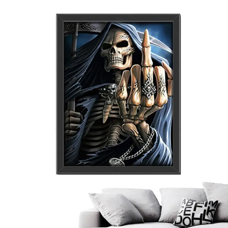 

Skeleton Poster Skull Wall Art 3D Skull Stereoscopic Painting Halloween Skull Decor Hand Painted HD Gothic Artwork For Toilet