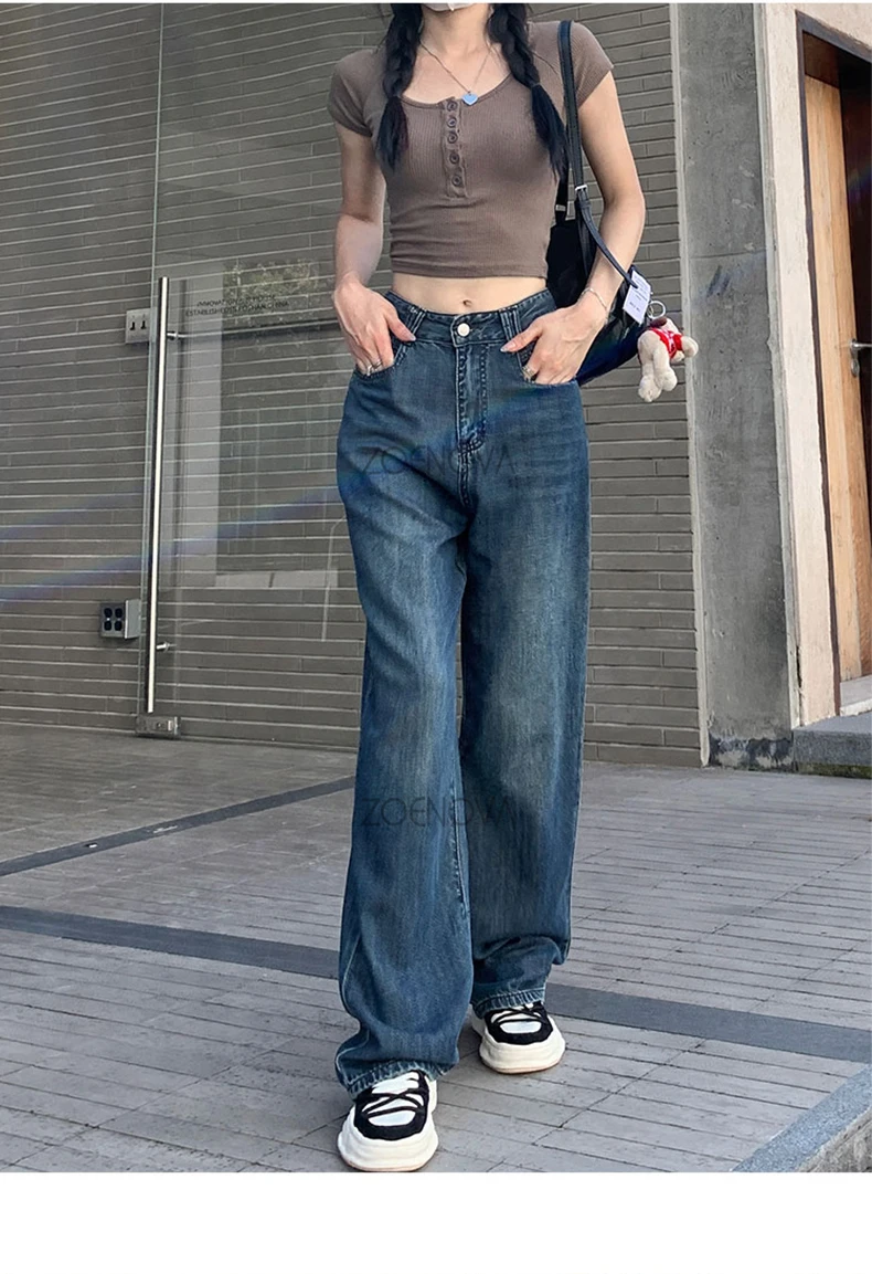 ZOENOVA Maillard 2024 Spring Autumn Fashion Simple Women's Jeans Casual Retro Loose Straight Wide Leg Pants Floor Mopping Jean ZOENOVA Maillard 2024 Spring Autumn Fashion Simple Women's Jeans Casual Retro Loose Straight Wide Leg Pants Floor Mopping Jean