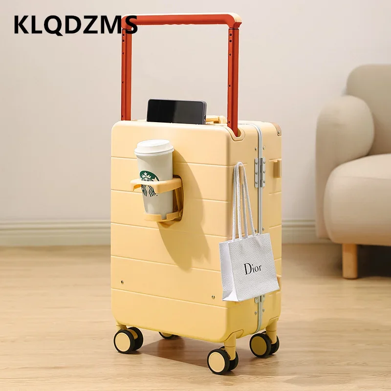 

KLQDZMS Suitcase with Wheels ABS+PC Aluminum Frame Trolley Case 20" Women's Boarding Case 24"26 Inch Men's Cabin Luggage