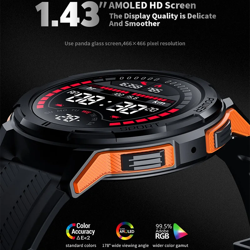 

Smartwatch, 1.43 inch Full Touch Screen Fitness Watch, Blood Oxygen/Heart Rate Monitor/Step Counter for Android/IOS