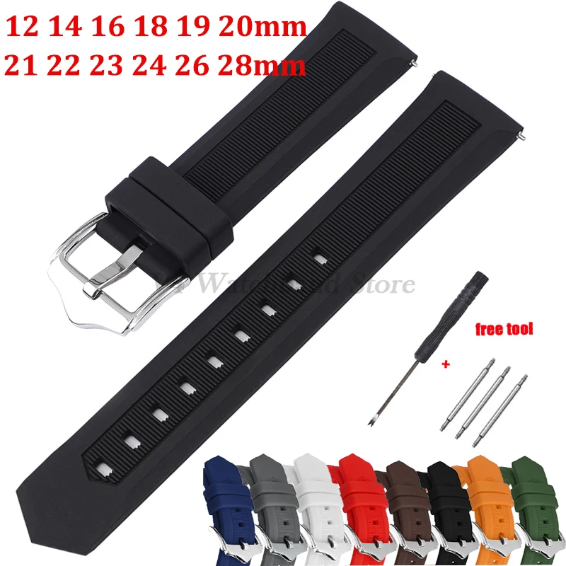 

12mm 14mm 16mm 18mm 19mm 20mm 21mm 22mm 23mm 24mm 26mm 28mm Silicone Watch Band Watrproof Rubber Sport Bracelet Wristbelt Strap