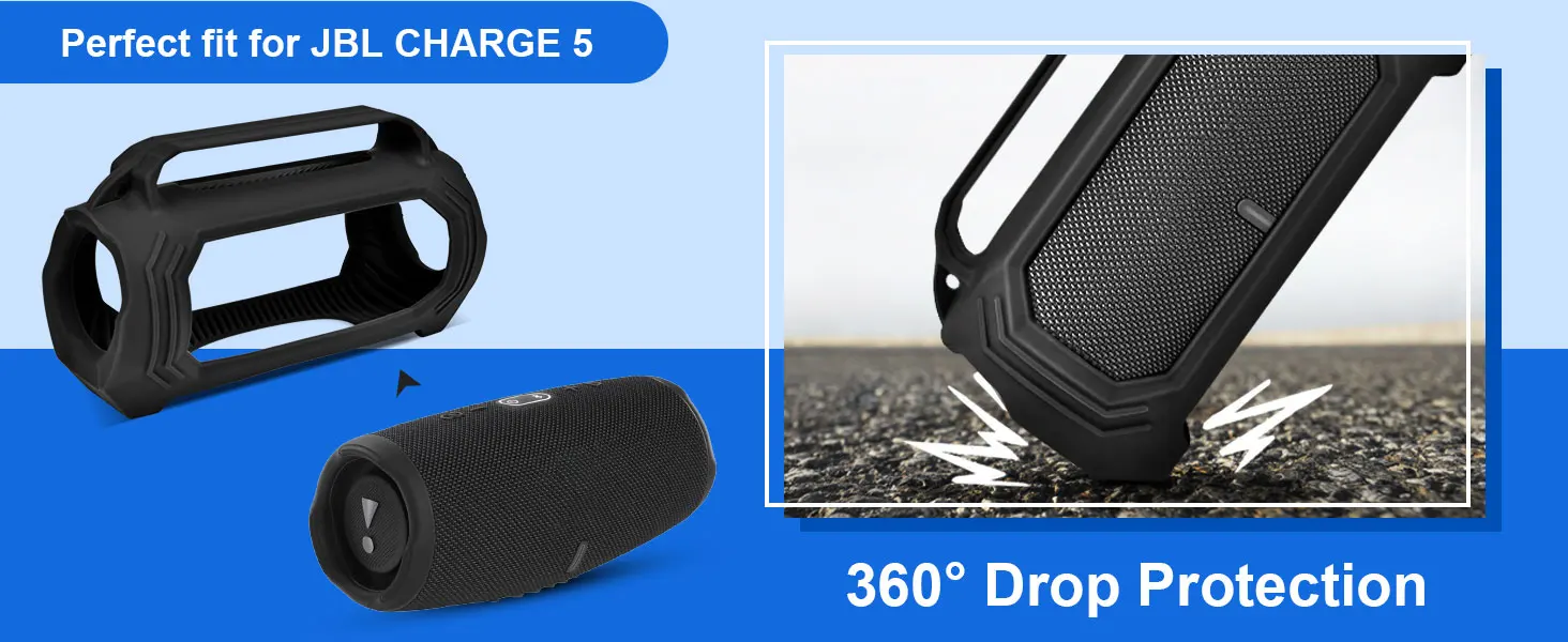 Silicone Protective Case for JBL Charge 5 with Shoulder Strap and Top Handle- Waterproof, Durable Cover for JBL Charge 5 Silicone Protective Case for JBL Charge 5 with Shoulder Strap and Top Handle- Waterproof, Durable Cover for JBL Charge 5