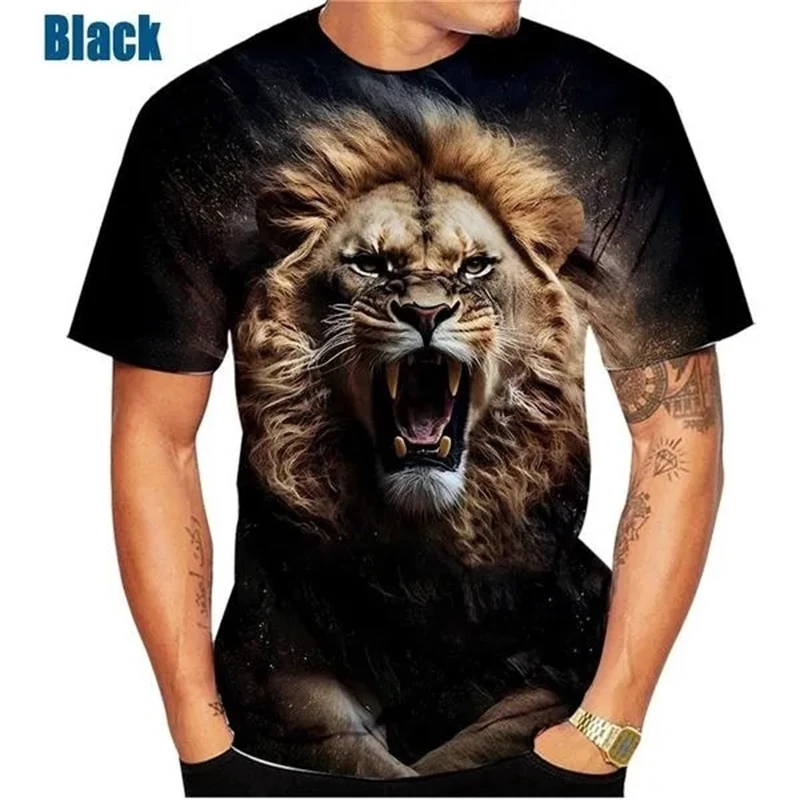 

New Fashion Men's 3d Printed Lion T-shirt Animal Print Fire Lion T-shirt Cool Personality Casual Unisex T-shirt Tops Tee 2XS-4XL