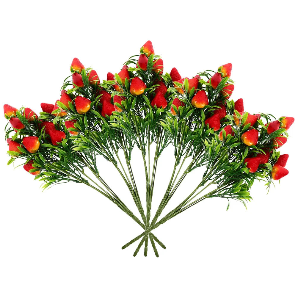 

5 Pcs Vases Home Decor Simulated Strawberry Fake Stems Artificial Bouquets Faux Branch Red Fruits Branches Party Decorations