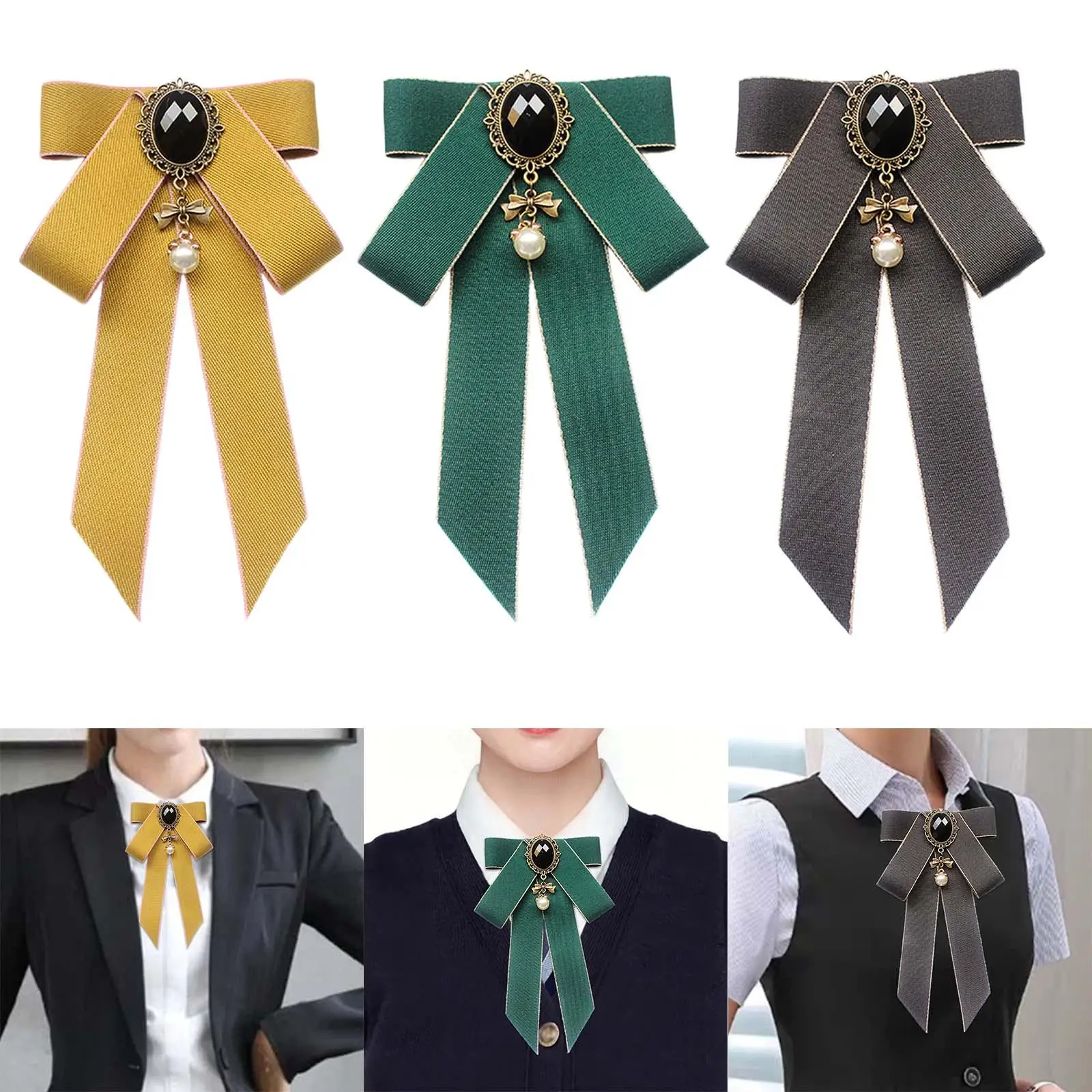 

Bow Tie Ribbon Brooch Pre Tied Bow Tie Versatile Neck Tie Brooch Pin Bowknot Shirt Tie for Student Blouse Women Shirt Wedding