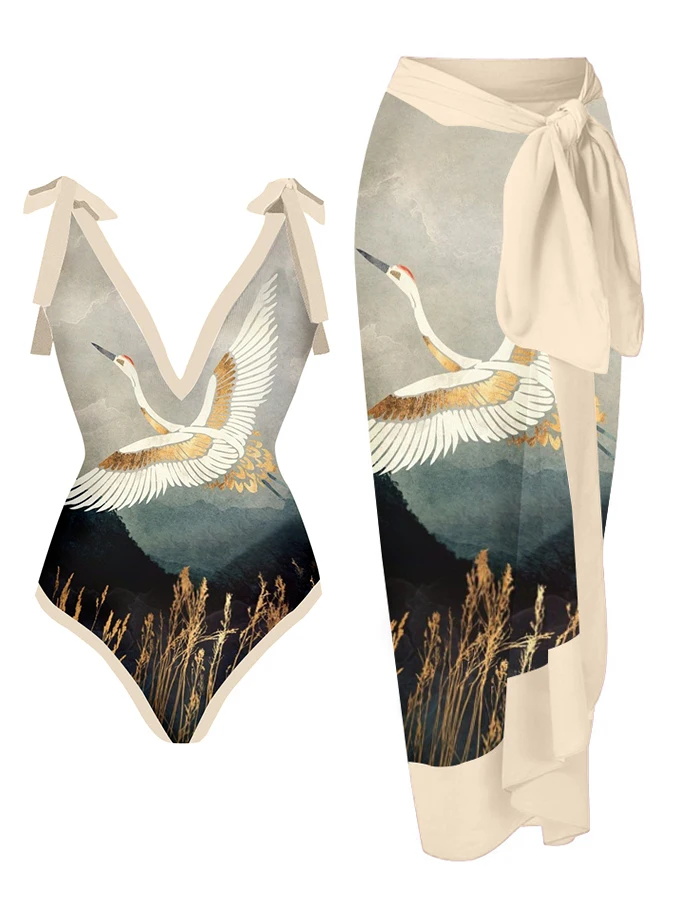Vintage V-Neck Print One-Piece Swimsuit Set Chic Bow Strap Halter Pool Suit Women2022 High Waist Cut Backless Fashion Beachwear
Vintage V-Neck Print One-Piece Swimsuit Set Chic Bow Strap Halter Pool Suit Women2022 High Waist Cut Backless Fashion Beachwear