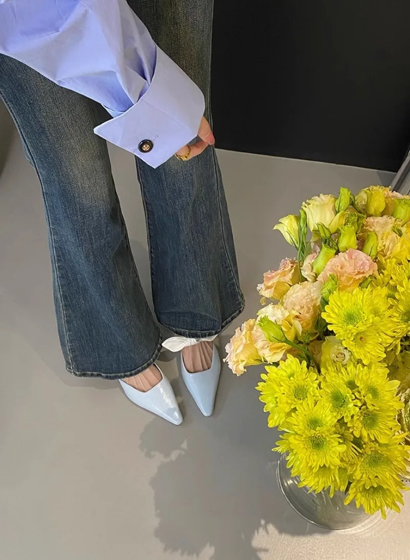 Sweet Butterfly-knot Low-heeled Slippers Women Elegant Pointed Toe Slingback Slide Sandals Comfort Concise Designer Office Shoes 35 S3d4c06bad9644097b2fba279a8fae9d9D