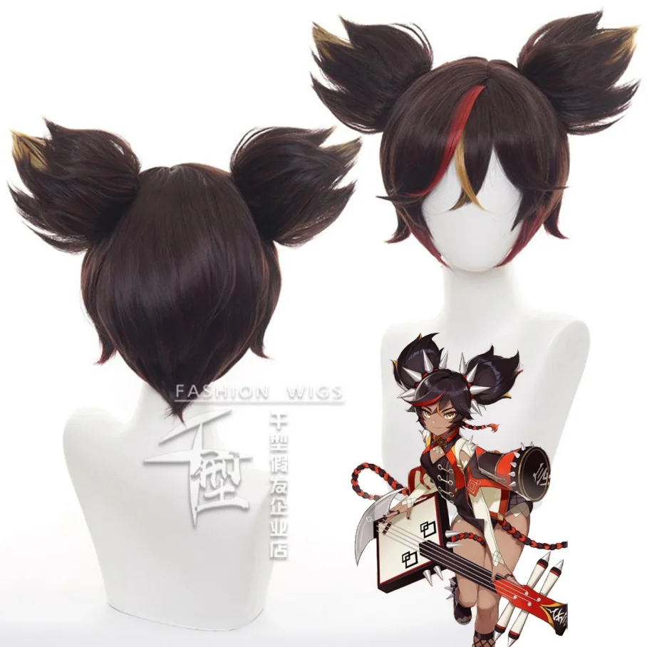

Game Genshin Impact Xinyan Cosplay Wig Double Ponytail Short Hair Heat Resistant Synthetic Halloween Party Accessories Props