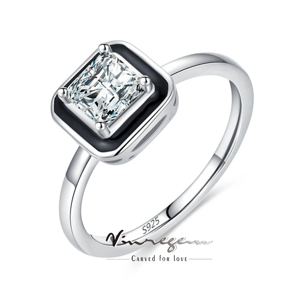 

Vinregem 4.8 MM Asscher Cut Lab Created Sapphire Gemstone Ring For Women 100% 925 Sterling Silver Wedding Party Fine Jewelry
