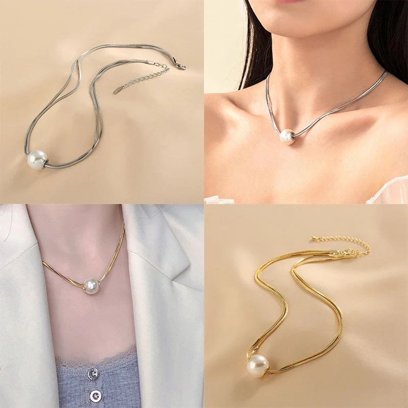 Fashion Gold Silver Big Pearl Necklace Women Double Layer Baroque Pearl Charm Pendants Necklaces Choker Bead Chain Jewelry Gifts
Fashion Gold Silver Big Pearl Necklace Women Double Layer Baroque Pearl Charm Pendants Necklaces Choker Bead Chain Jewelry Gifts