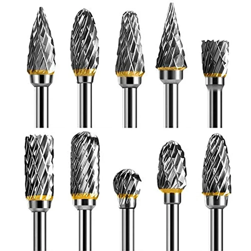 

New 10 pcs 1/8" Shank Tungsten Carbide Milling Cutter Rotary Tool Burr Double Diamond Cut Rotary Dremel Electric Grinding