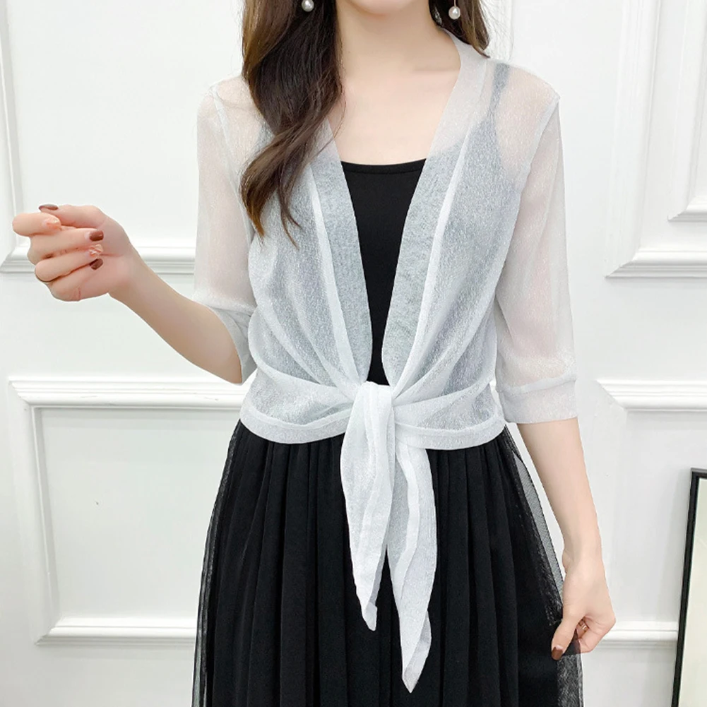 

Air-Conditioning Shirt Daily Leisure Light Cardigan Blusas Tops Rayon See-Through Solid Color Summer Commuting