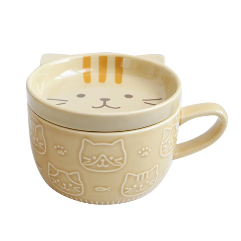 

Креативные керамические кофейные кружки с крышкой, фарфоровая чашка с милым котом, семейная чашка для завтрака, молока, сока, напитков