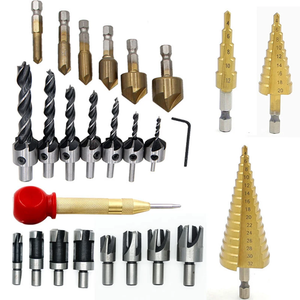 26 Pcs Drill Bit Set Step Cone Tapered Countersunk Bit For Stainless Steel Glass Tiles Wall Drilling Power Tools Accessories
26 Pcs Drill Bit Set Step Cone Tapered Countersunk Bit For Stainless Steel Glass Tiles Wall Drilling Power Tools Accessories