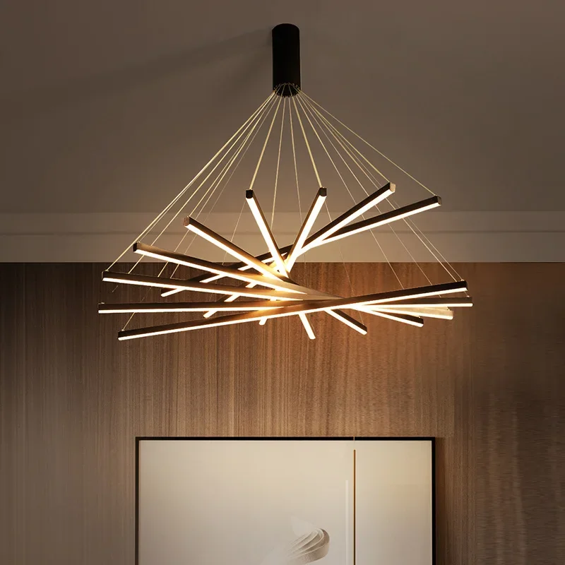 

Nordic Villa LED Chandelier Duplex Apartment Living Room Simple Hall Main Light Dining Room Staircase Long Hollow Pendant Lamp