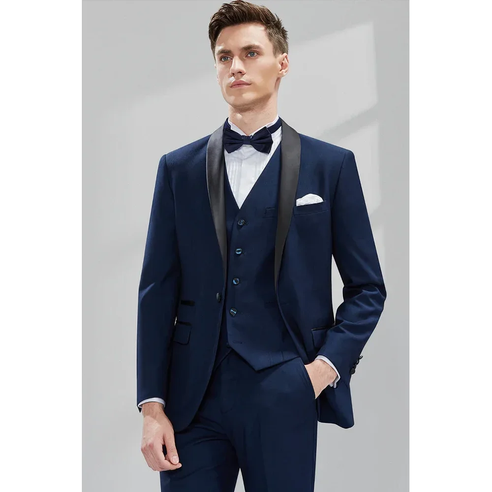 

Chic Solid Men Suits 3 Piece Fashion Shawl Lapel One Button Suit Party Dinner Banquet Groom Wedding Tuxedo (Blazer+Vest+Pants)