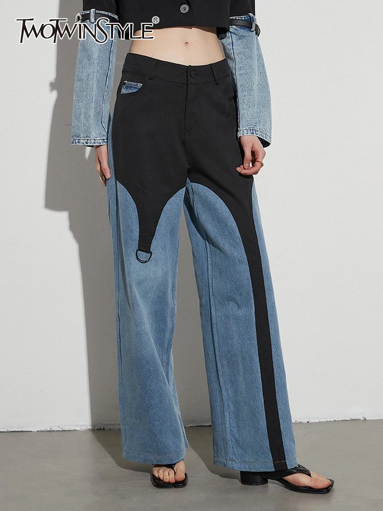 TWOTWINSTYLE Colorblock Designer Denim Pants For Women High Waist Streetwear Patchwork Button Casual Wide Leg Jeans Female New
TWOTWINSTYLE Colorblock Designer Denim Pants For Women High Waist Streetwear Patchwork Button Casual Wide Leg Jeans Female New