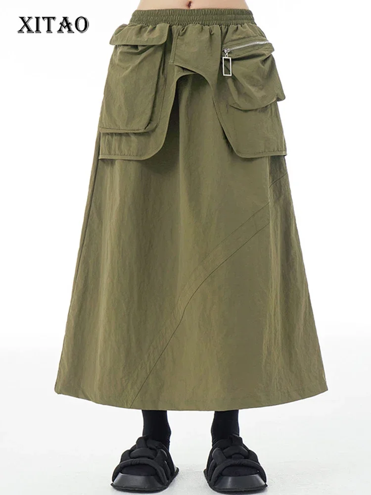 

XITAO модная Лоскутная трапециевидная юбка с эластичной резинкой на талии, однотонная, индивидуальная, повседневная, для похудения, осенняя Женская юбка HQQ1873