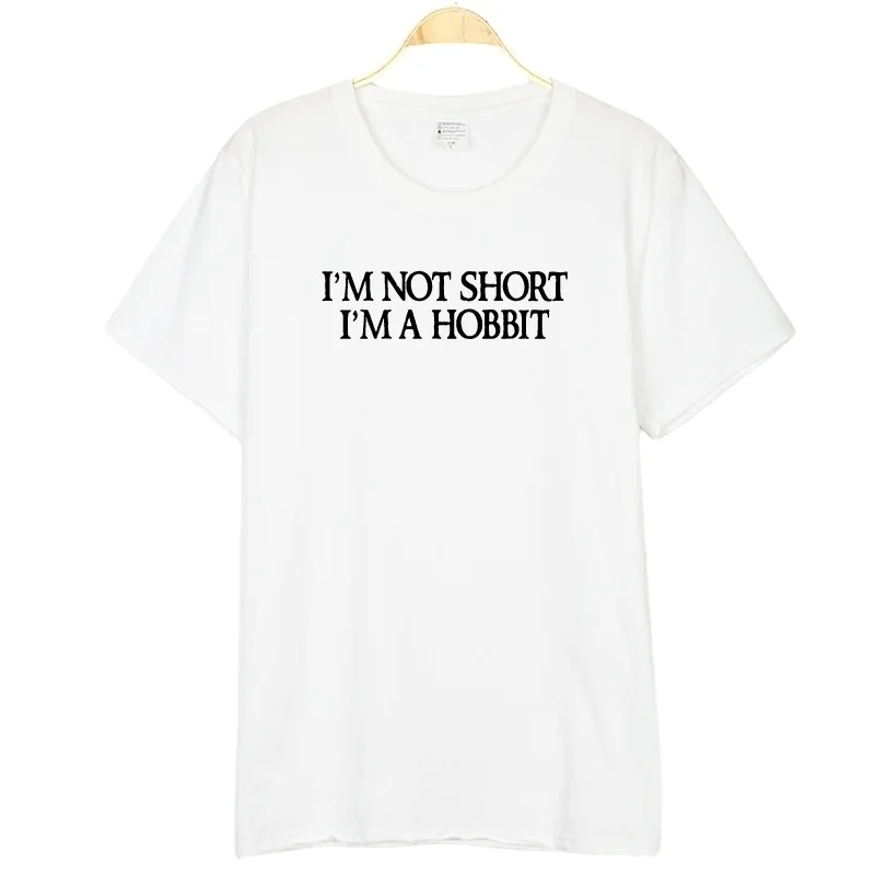 Women's Men's Tops Clothing New " I'M NOT SHORT I'M A HOBBIT " Letter Print T-shirts Cotton Short-sleeved Shirt Summer Tee 
Women's Men's Tops Clothing New " I'M NOT SHORT I'M A HOBBIT " Letter Print T-shirts Cotton Short-sleeved Shirt Summer Tee