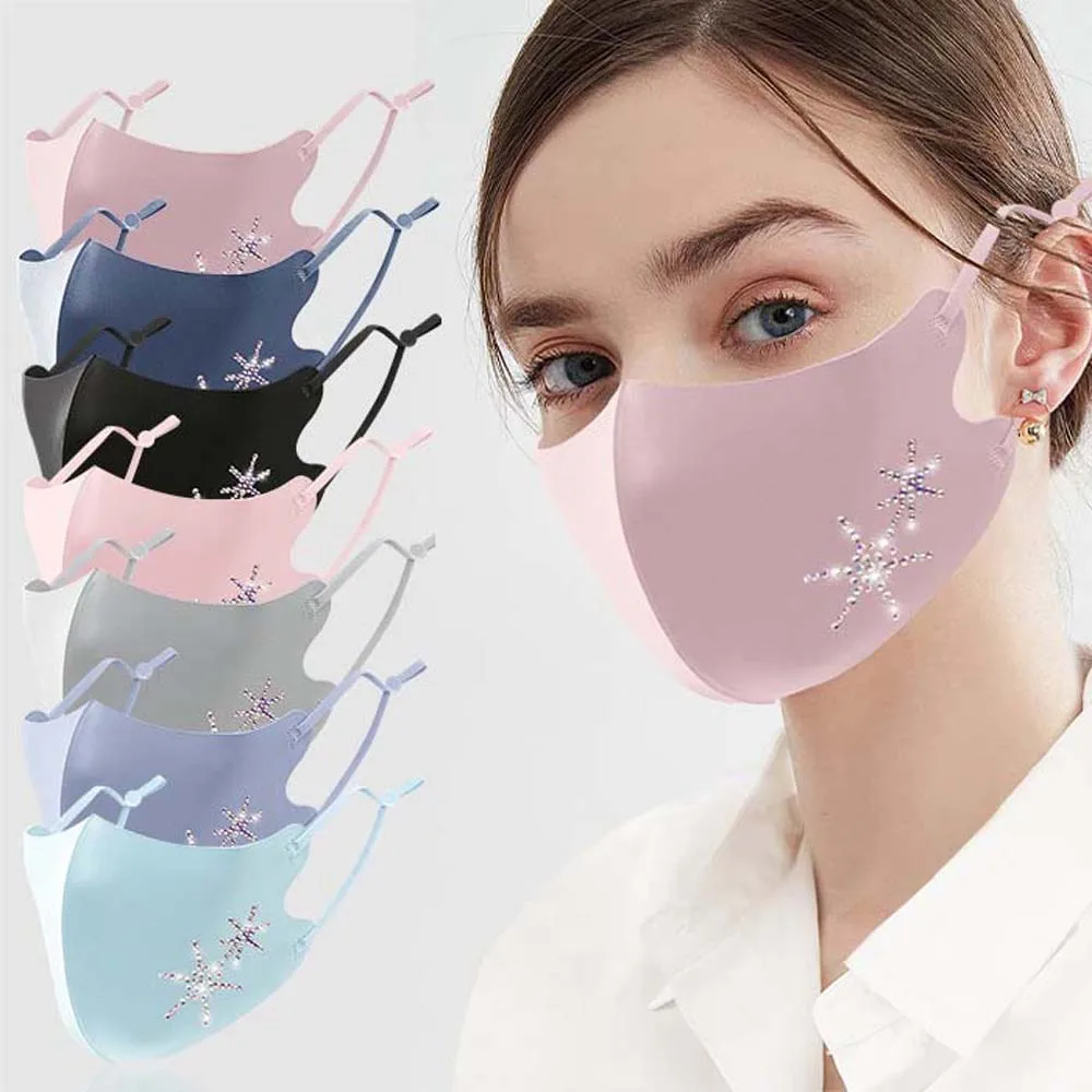

Delicate Washable Ice silk Anti-Dust Rhinestone Anti Haze Anti-Pollution Breathable Face Cover Health Care Dust Mask Face Mask
