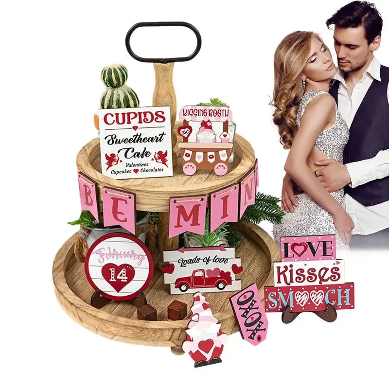 

Love Heart Tiered Tray Decor 2024 Romantic Valentine Day Decorations Valentines Wooden Signs Table Decor Romantic Props Wedding