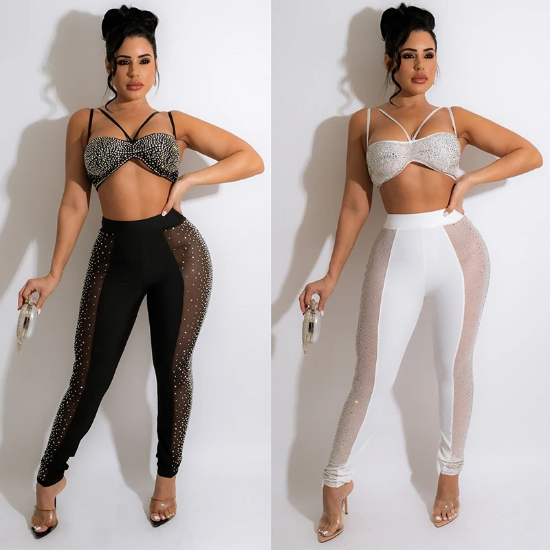 Sheer Mesh Patchwork Rhinestones Women 2pcs Set Spaghetti Strap Tank Crop And Long See Through Skinny Nightclub Party Bodysuits
Sheer Mesh Patchwork Rhinestones Women 2pcs Set Spaghetti Strap Tank Crop And Long See Through Skinny Nightclub Party Bodysuits