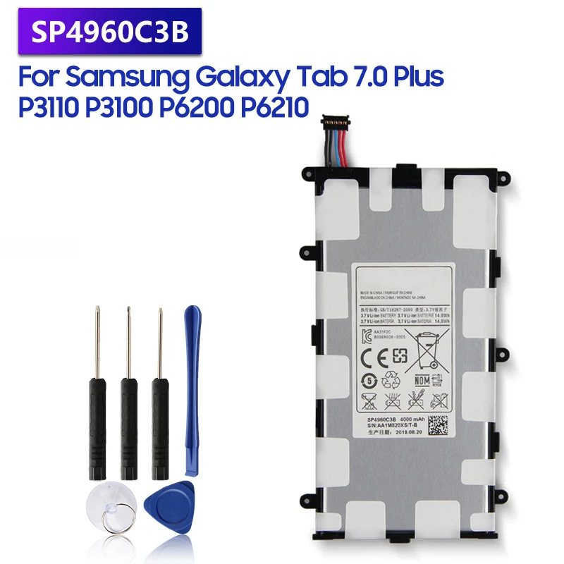 Replacement Battery SP4960C3B For Samsung GALAXY Tab 7.0 Plus P6200 P6210 P3110 P3100 Rechargeable Tablet Battery 4000mAh
Replacement Battery SP4960C3B For Samsung GALAXY Tab 7.0 Plus P6200 P6210 P3110 P3100 Rechargeable Tablet Battery 4000mAh