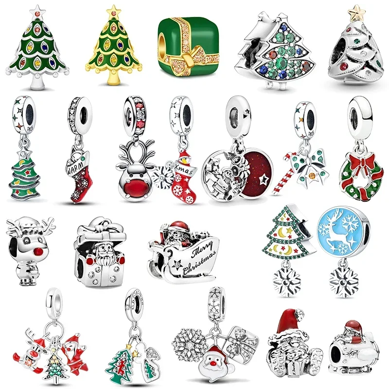 

925 Silver Christmas Series Gift Snowflakes Elk Santa Claus Fit Pandora Original Bracelet Charm Beads Necklace Jewelry Making