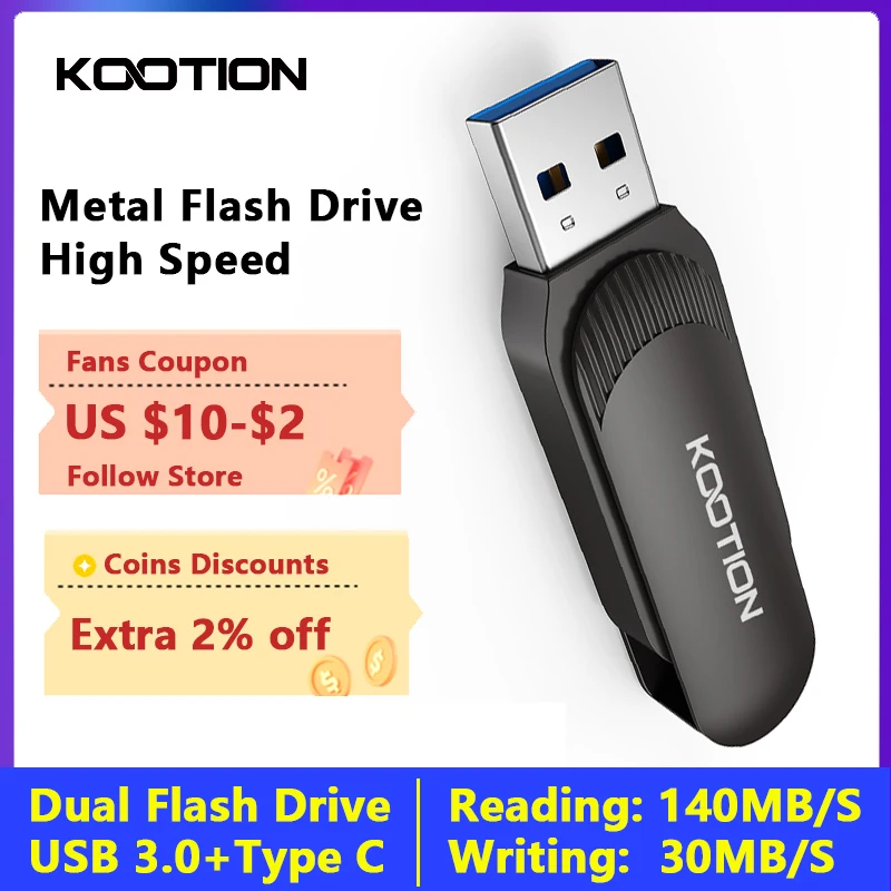 

New KOOTION U216 Metal USB 3.0 TYPE C USB Flash Drive OTG Pen Drives 128GB 64GB 32GB Cle USB Stick 2 in 1 High Speed Pendrive