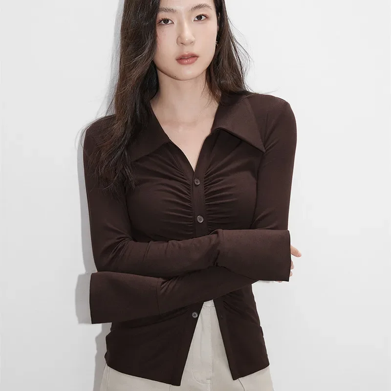 Slim Pleated Blouse Women Sexy Retro Solid Color Lapel Tops Vintage French Long Sleeved Design Sense Polo Collar Shirt
Slim Pleated Blouse Women Sexy Retro Solid Color Lapel Tops Vintage French Long Sleeved Design Sense Polo Collar Shirt