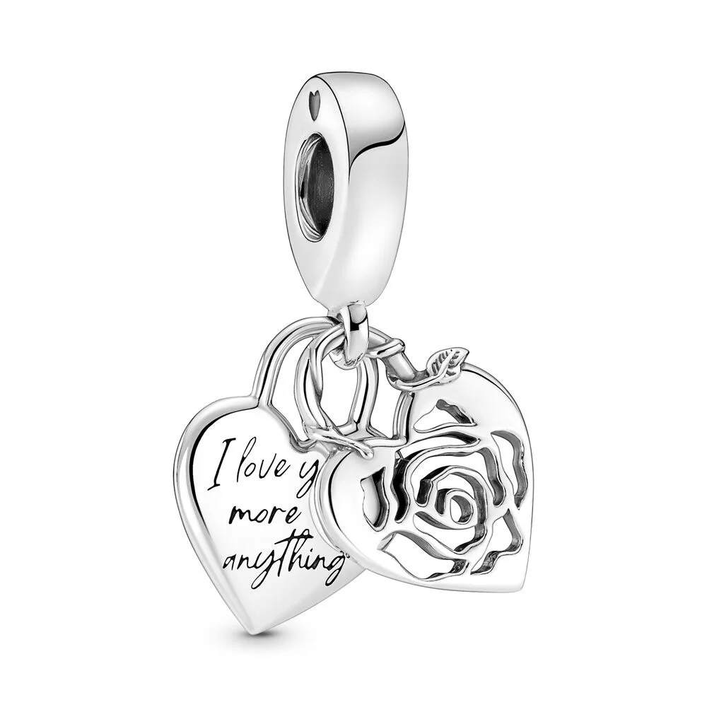 

Authentic 925 Sterling Silver Bead Rose Heart Padlock Dangle Charm Fit Pandora Women Bracelet Bangle Gift DIY Jewelry