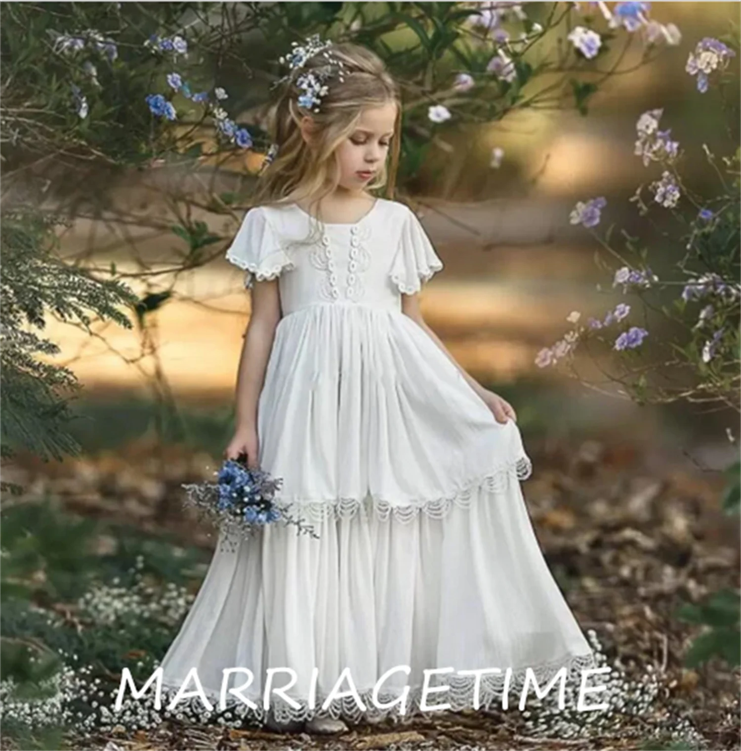 Ivory Lace Chiffon Flower Girl Dresses For Wedding Pageant Gowns Short Sleeves Floor Length Boho First Holy Communion Dress 
Ivory Lace Chiffon Flower Girl Dresses For Wedding Pageant Gowns Short Sleeves Floor Length Boho First Holy Communion Dress
