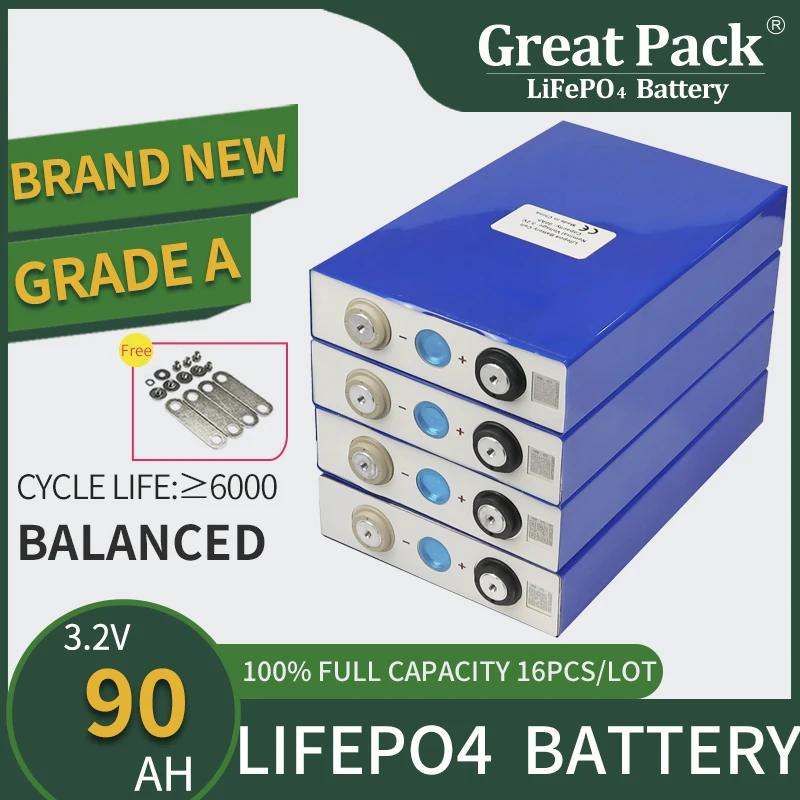 100% Full Capacity 16PCS 3.2V 90Ah Brand New Grade A LiFePO4 Battery Cell Rechargeable Deep Cycle Lithium Ion Power Bank
100% Full Capacity 16PCS 3.2V 90Ah Brand New Grade A LiFePO4 Battery Cell Rechargeable Deep Cycle Lithium Ion Power Bank