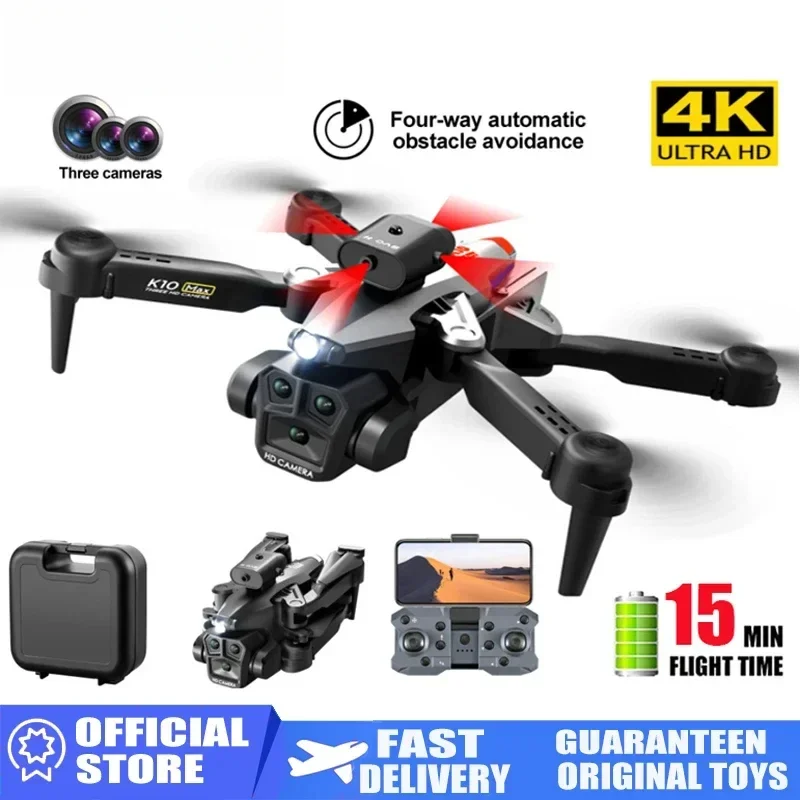 

4K Mini Drones Remote Control Aircraft Helicopter Toys K10 Max Obstacle Avoidance Dron Wifi FPV Quadcopter Drone 3 Camera HD