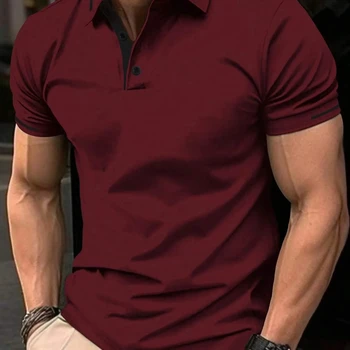 A Polo Perfeita para o Verão: Camiseta Casual de Manga Curta com Textura Waffle 12 New Summer Men's Polo Shirt Button Collar Short-Sleeved Pullover Casual Sports Solid Color Stand Collar Trend T-Shirt for Man