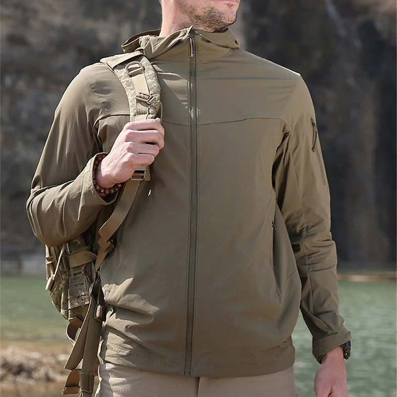 

Outdoor Tactical Skin Windbreaker Men Spring Summer Elastic Quick-Drying Lightweight Thin Breathable Portable Waterproof Jackets