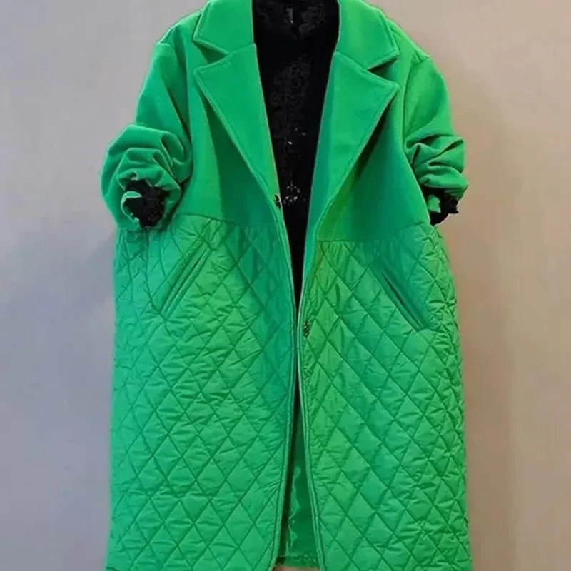 Oversized 6XL Women's Fashion Woolen Stitching Rhombus Cotton-Padded Coat Loose Slim Mid-Length Suit Collar Cotton Jacket
Oversized 6XL Women's Fashion Woolen Stitching Rhombus Cotton-Padded Coat Loose Slim Mid-Length Suit Collar Cotton Jacket