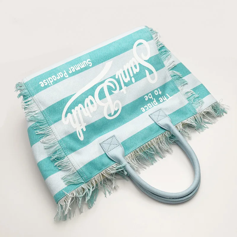 SAINT BARTH European & American Striped Canvas Tote Bag 20 S3d729239c5b9408896dd2d9b6c37b9d6I