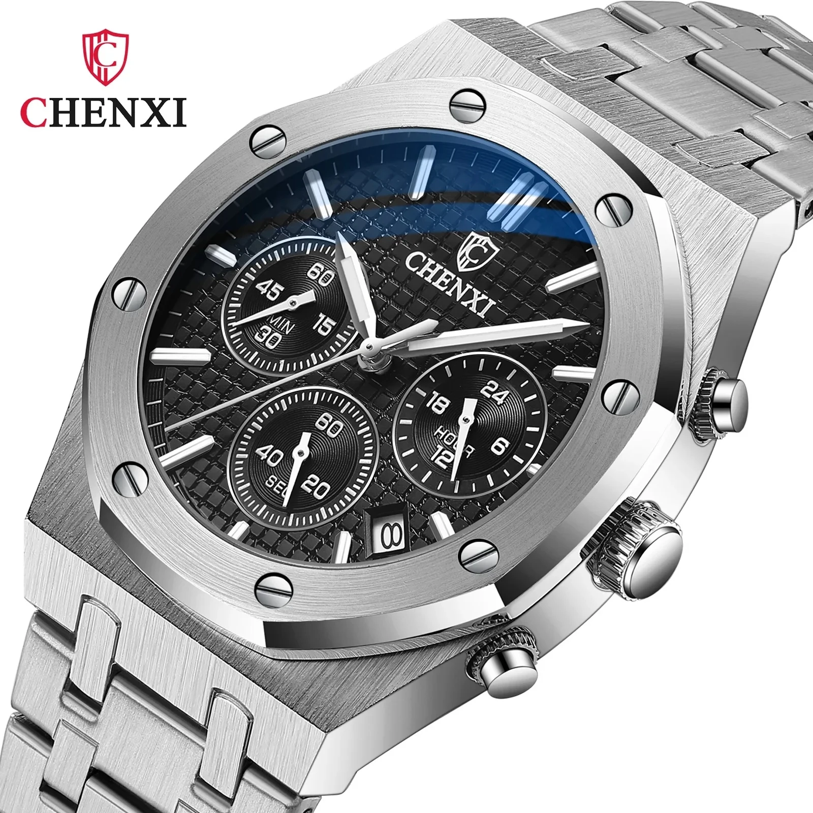 

CHENXI 948 Men's Quartz Watch Silvery Fashion Business Luxury Watches Stainless Steel Waterproof Wristwatch for Male Clock Gift