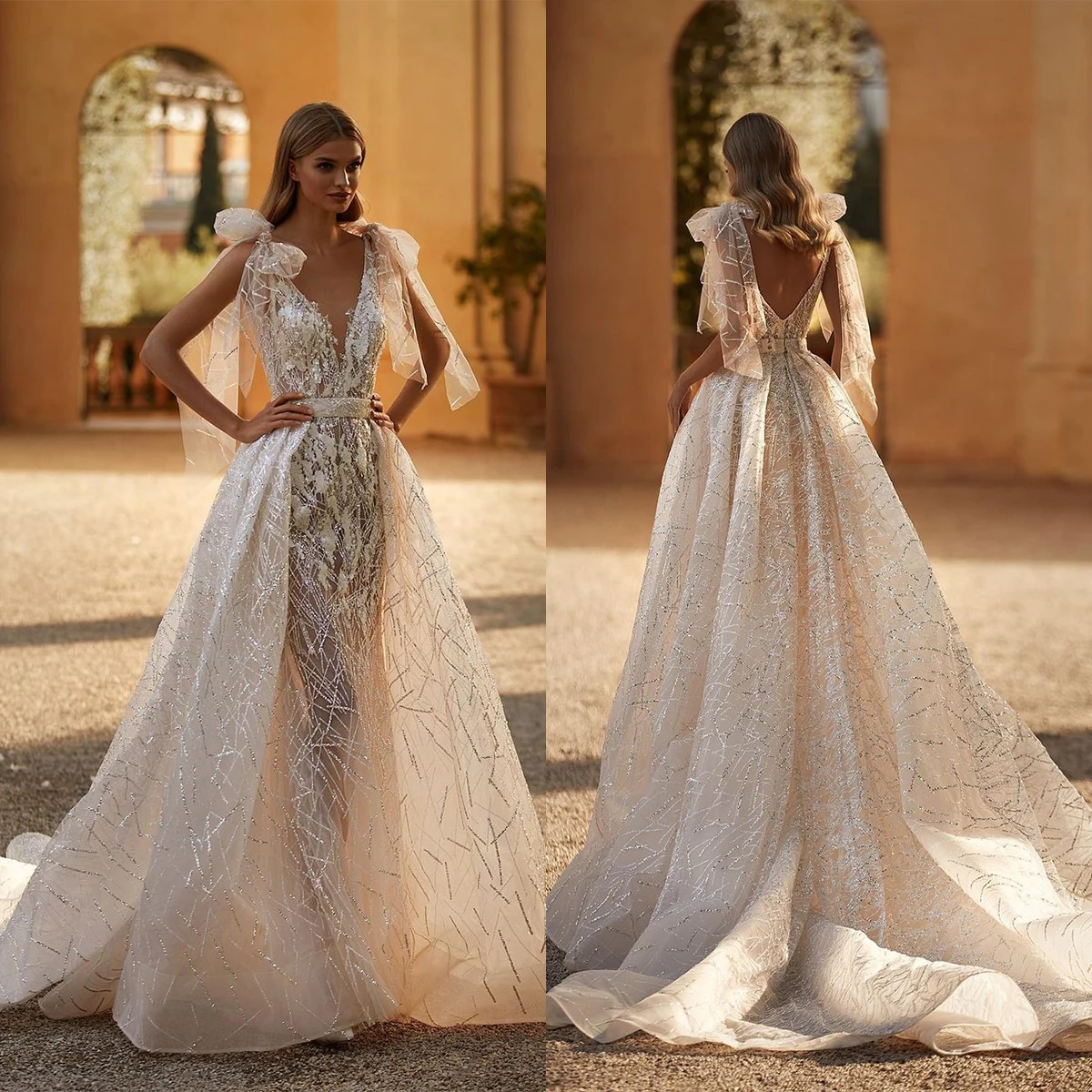 Luxury Mermaid Wedding Dresses Sexy Deep V Neck Backless Detachable Train Robe De Mariee Custom Made Appliqued Lace Bridal Gowns
Luxury Mermaid Wedding Dresses Sexy Deep V Neck Backless Detachable Train Robe De Mariee Custom Made Appliqued Lace Bridal Gowns