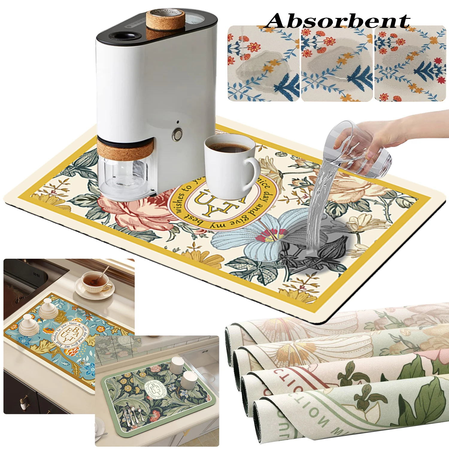 Coffee Mat Hide Stain Absorbent Rubber Backed Quick Drying Mat Flowers Printing Kitchen Counter Coffee Bar Accessories Dish Dryi
Coffee Mat Hide Stain Absorbent Rubber Backed Quick Drying Mat Flowers Printing Kitchen Counter Coffee Bar Accessories Dish Dryi